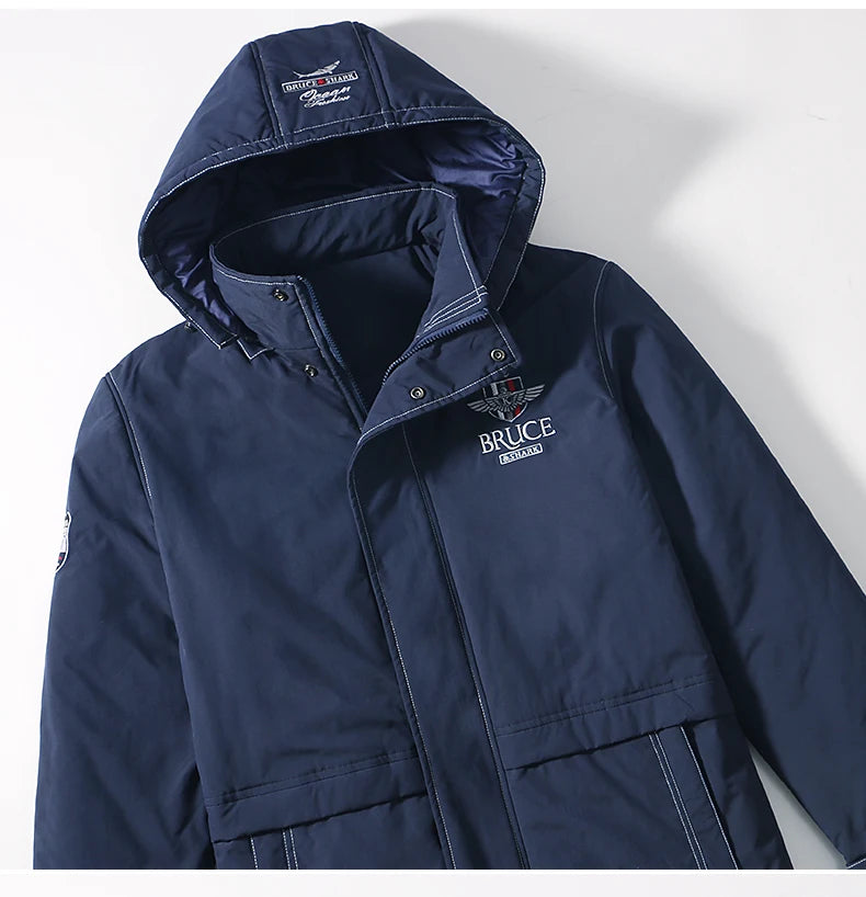 New Men's Jacket Inner Thickened Cotton Winter Clothes Bruce&Shark Warm Fashion Casual Men Coats Cotton Outerwear Big Size 4XL
