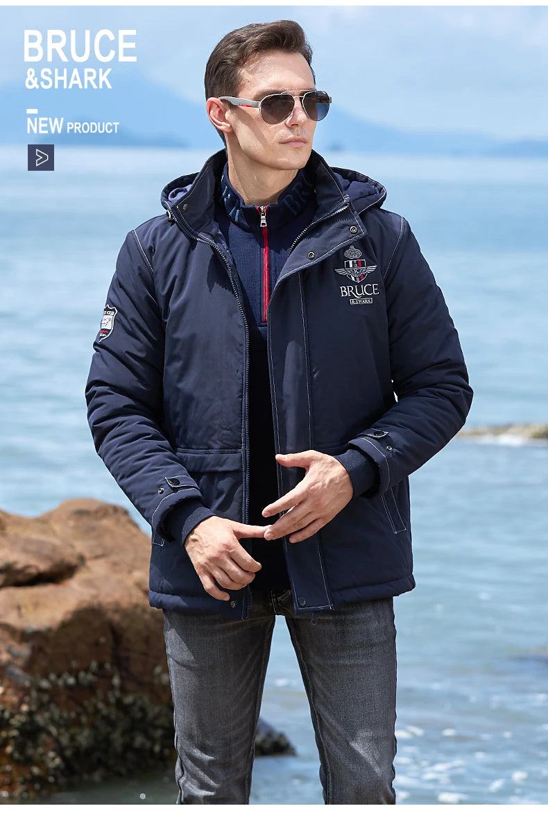 New Men's Jacket Inner Thickened Cotton Winter Clothes Bruce&Shark Warm Fashion Casual Men Coats Cotton Outerwear Big Size 4XL