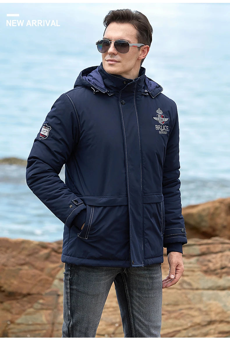 New Men's Jacket Inner Thickened Cotton Winter Clothes Bruce&Shark Warm Fashion Casual Men Coats Cotton Outerwear Big Size 4XL