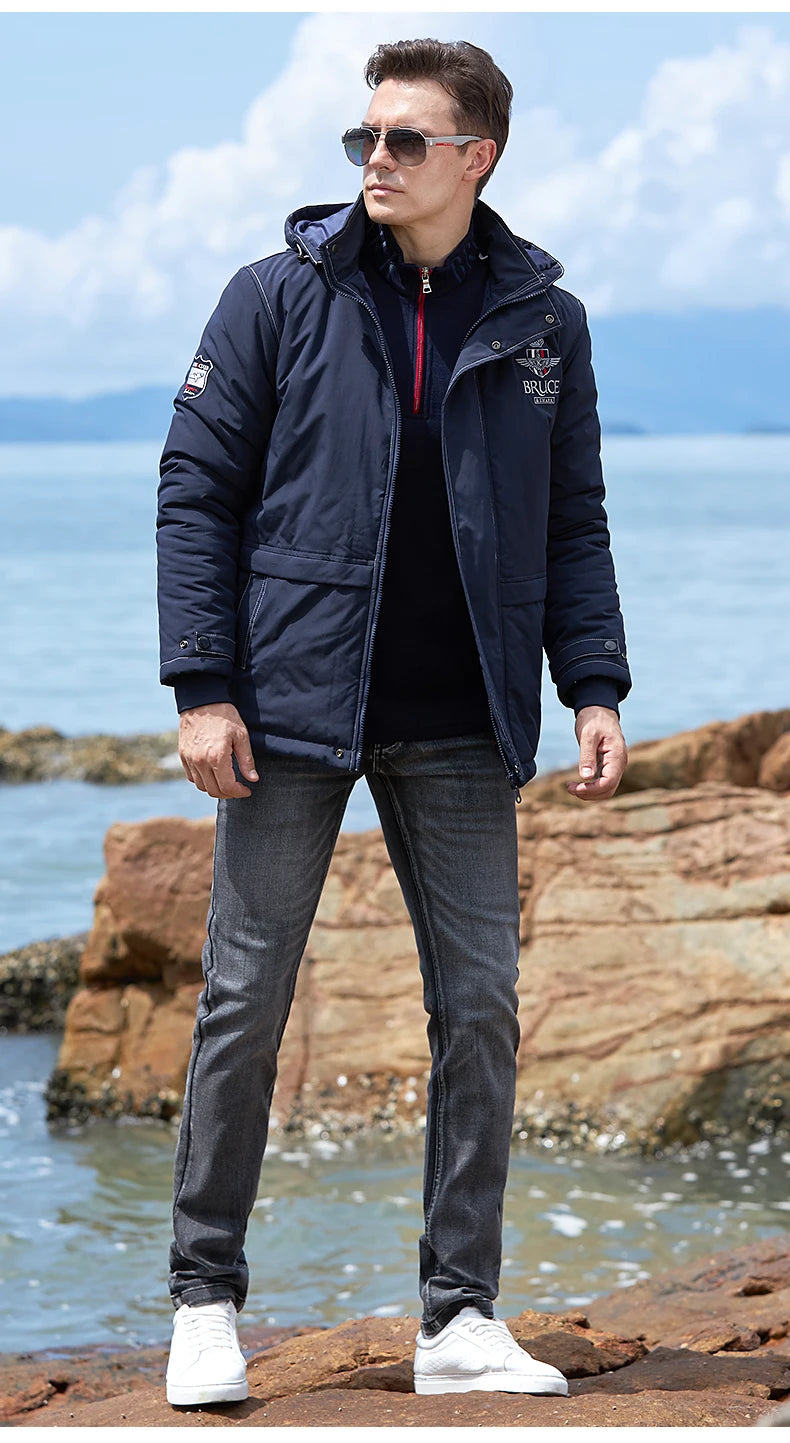 New Men's Jacket Inner Thickened Cotton Winter Clothes Bruce&Shark Warm Fashion Casual Men Coats Cotton Outerwear Big Size 4XL
