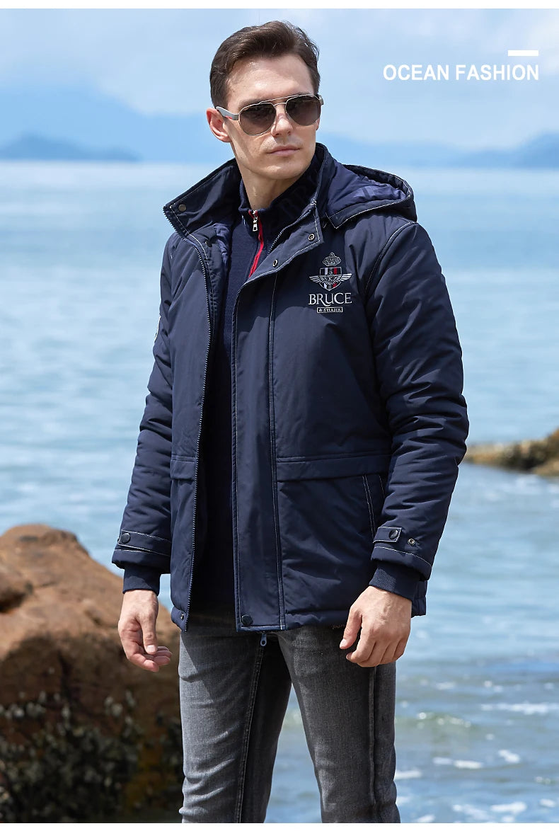 New Men's Jacket Inner Thickened Cotton Winter Clothes Bruce&Shark Warm Fashion Casual Men Coats Cotton Outerwear Big Size 4XL