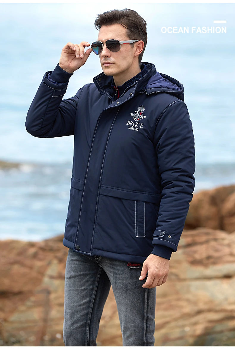 New Men's Jacket Inner Thickened Cotton Winter Clothes Bruce&Shark Warm Fashion Casual Men Coats Cotton Outerwear Big Size 4XL