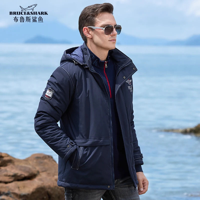 New Men's Jacket Inner Thickened Cotton Winter Clothes Bruce&Shark Warm Fashion Casual Men Coats Cotton Outerwear Big Size 4XL