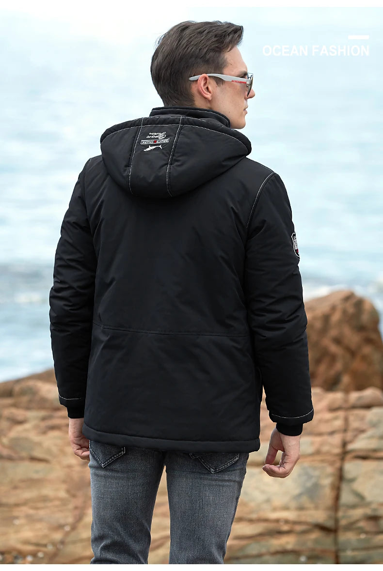 New Men's Jacket Inner Thickened Cotton Winter Clothes Bruce&Shark Warm Fashion Casual Men Coats Cotton Outerwear Big Size 4XL