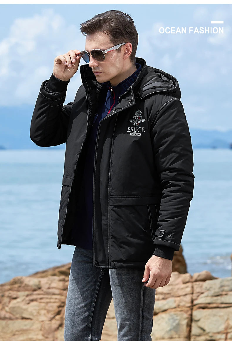 New Men's Jacket Inner Thickened Cotton Winter Clothes Bruce&Shark Warm Fashion Casual Men Coats Cotton Outerwear Big Size 4XL