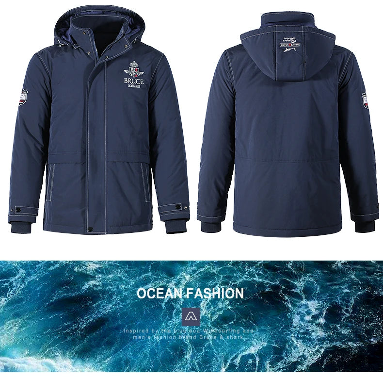 New Men's Jacket Inner Thickened Cotton Winter Clothes Bruce&Shark Warm Fashion Casual Men Coats Cotton Outerwear Big Size 4XL
