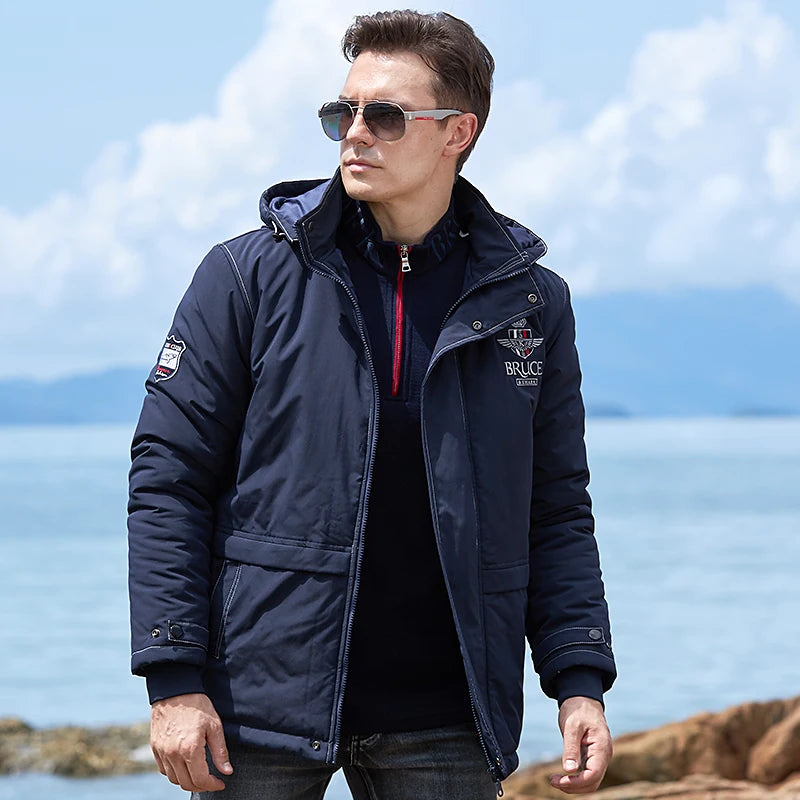 New Men's Jacket Inner Thickened Cotton Winter Clothes Bruce&Shark Warm Fashion Casual Men Coats Cotton Outerwear Big Size 4XL