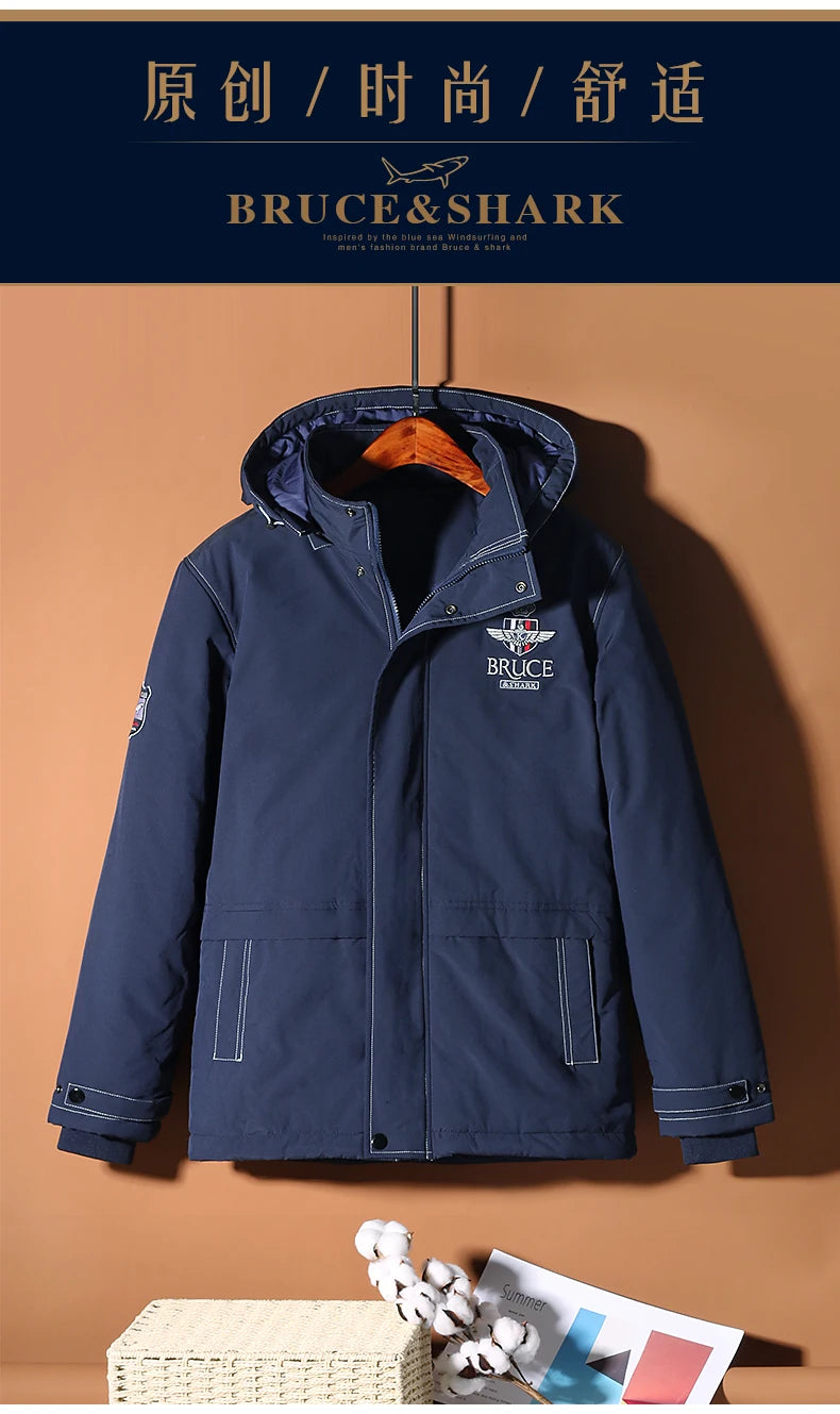 New Men's Jacket Inner Thickened Cotton Winter Clothes Bruce&Shark Warm Fashion Casual Men Coats Cotton Outerwear Big Size 4XL