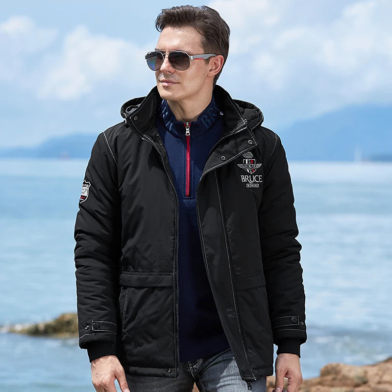 New Men's Jacket Inner Thickened Cotton Winter Clothes Bruce&Shark Warm Fashion Casual Men Coats Cotton Outerwear Big Size 4XL