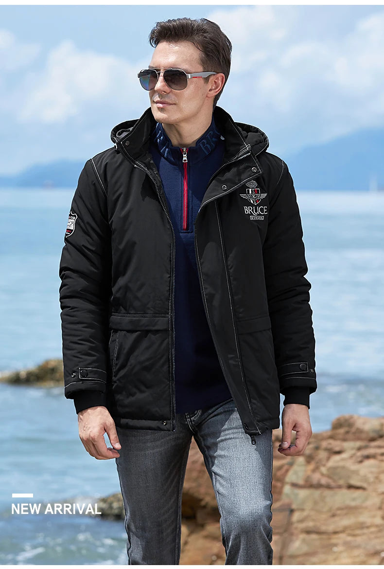 New Men's Jacket Inner Thickened Cotton Winter Clothes Bruce&Shark Warm Fashion Casual Men Coats Cotton Outerwear Big Size 4XL