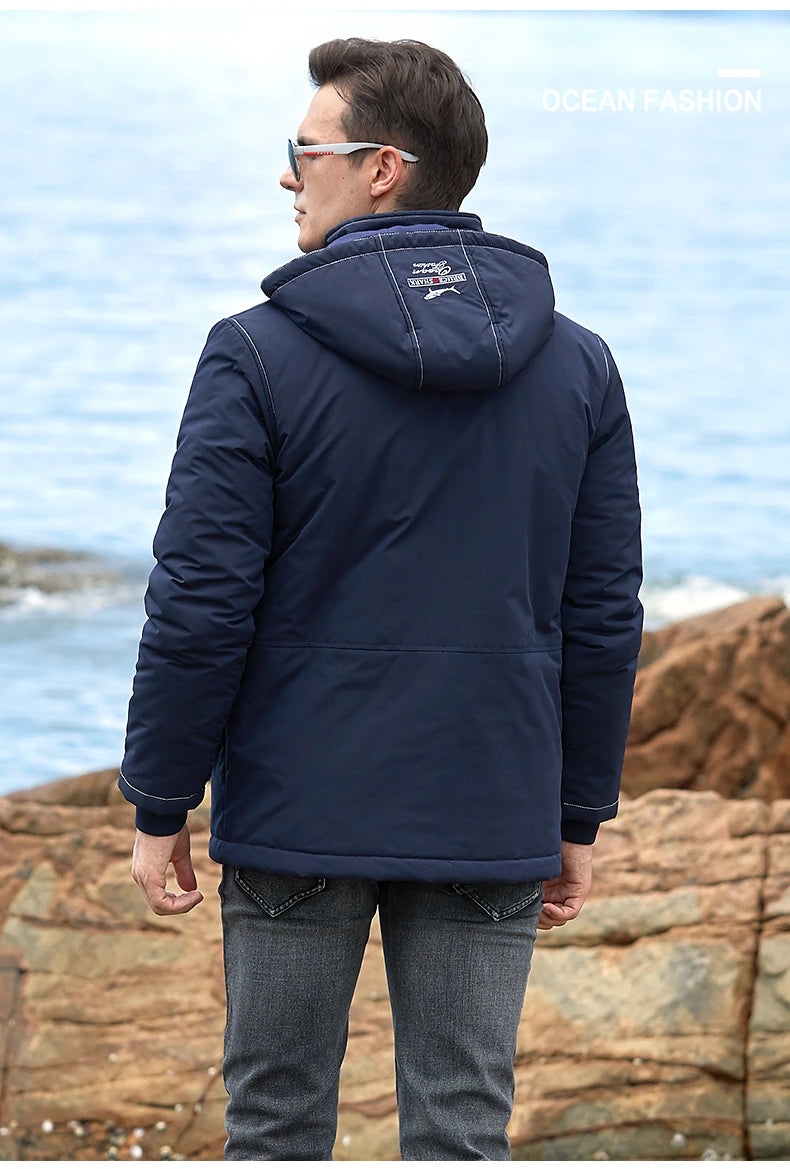 New Men's Jacket Inner Thickened Cotton Winter Clothes Bruce&Shark Warm Fashion Casual Men Coats Cotton Outerwear Big Size 4XL