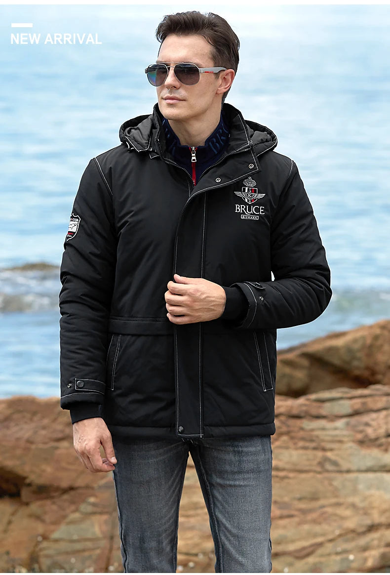 New Men's Jacket Inner Thickened Cotton Winter Clothes Bruce&Shark Warm Fashion Casual Men Coats Cotton Outerwear Big Size 4XL