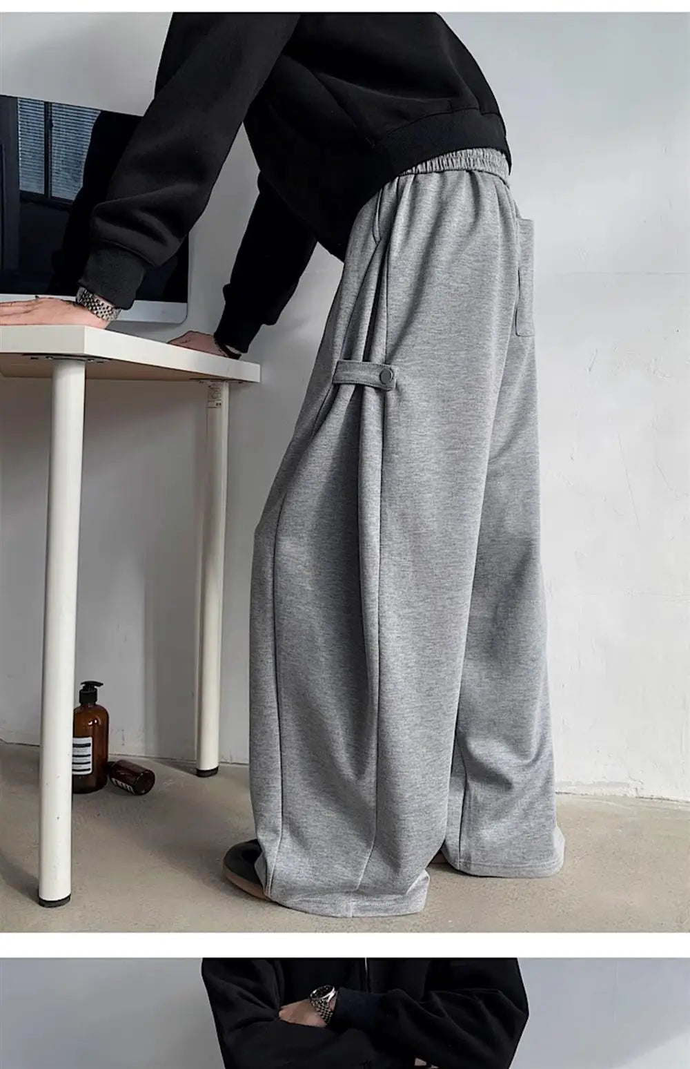 ey Deconstructed Spor Men's Sweatpants Casual Loose Wide Leg Long Trousers American Street Sle Autumn Winter Heavyweight
