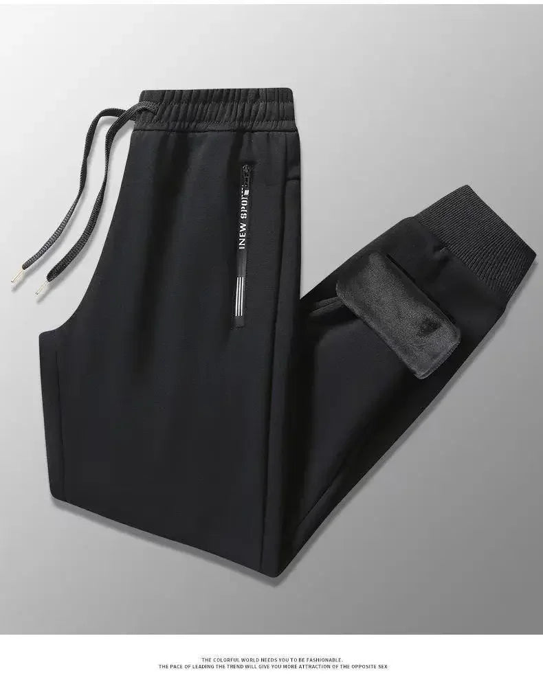 Autumn Winter Men's Loose-fit Casual Straight-leg Pants Fleece-lined Thickened Bunded Feet Sweatpants Trendy Male Style