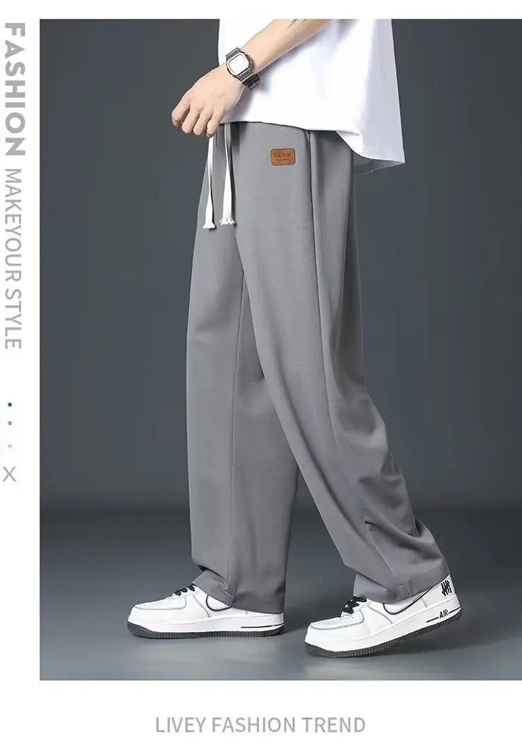 Casual long pants for boys, ice silk quick drying pants for spring and summer, thin, trendy brand straight tube, loose, hanging