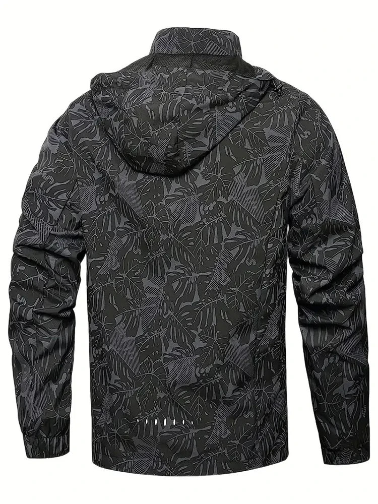Men's Casual Waterproof Windbreaker Jacket Full Zip Up Hooded Shell Outdoor Hiking Coat For Autumn Plus Size