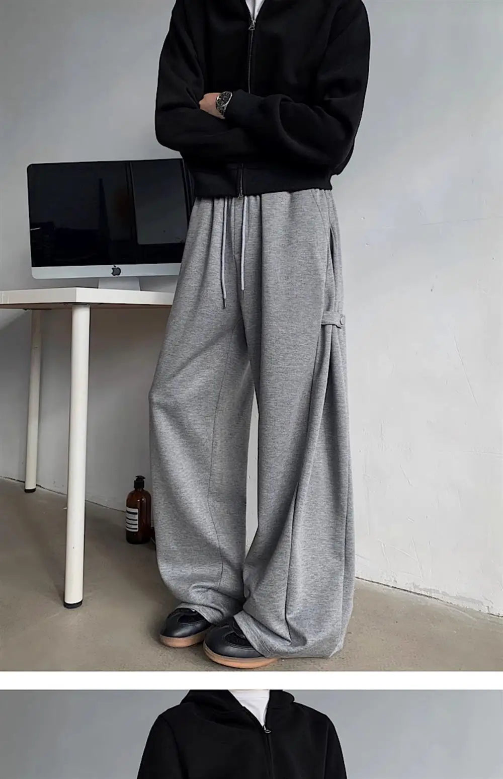 ey Deconstructed Spor Men's Sweatpants Casual Loose Wide Leg Long Trousers American Street Sle Autumn Winter Heavyweight