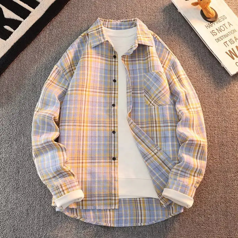 Long Sve Men's irt 2025 Spring New Sle Cool Retro Japanese id Large Size Collar irt Jaet Stand Fit Youth Faion