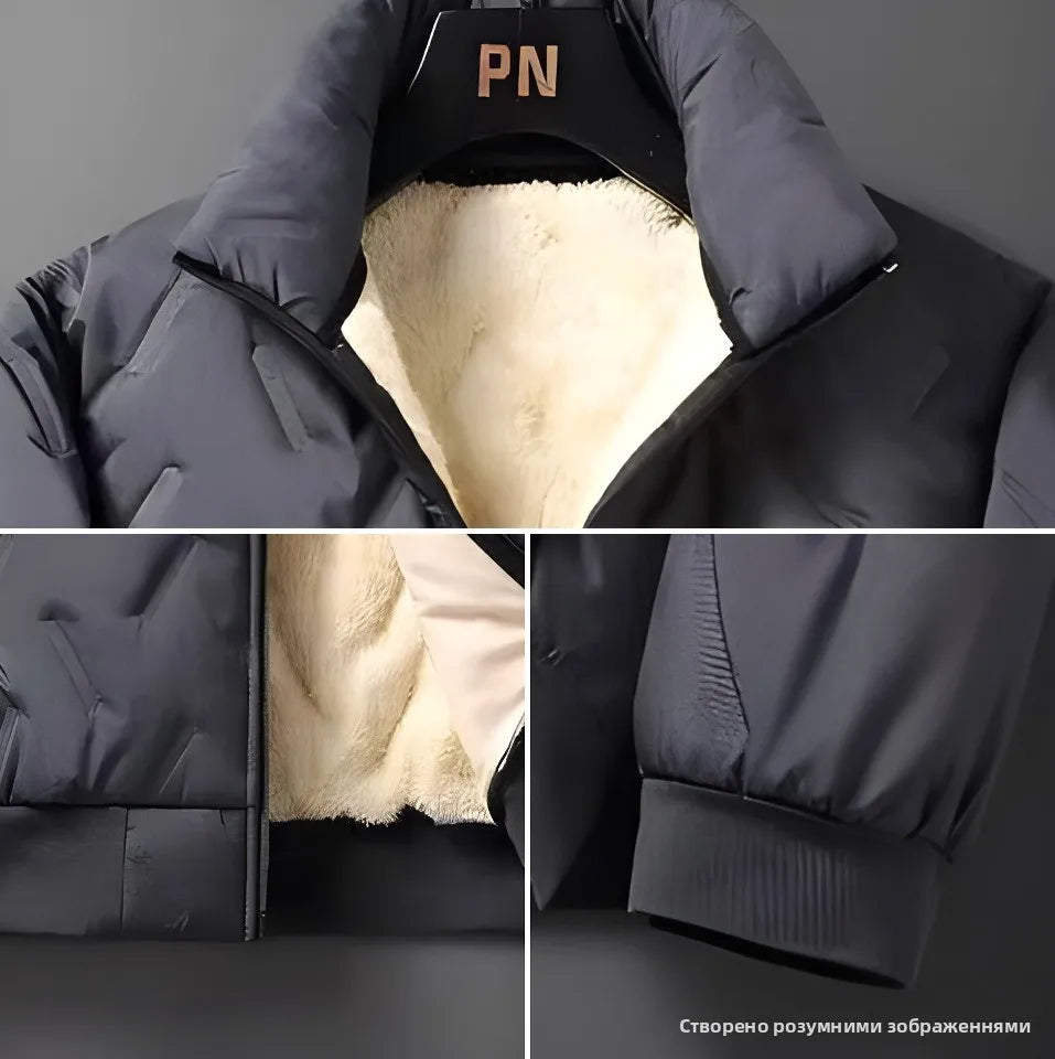 Lamb Velvet Thiened Men's Cotton Jaet Windproof Waterproof Stand Collar Coat Faionable Urban Sle Long Sve Coat