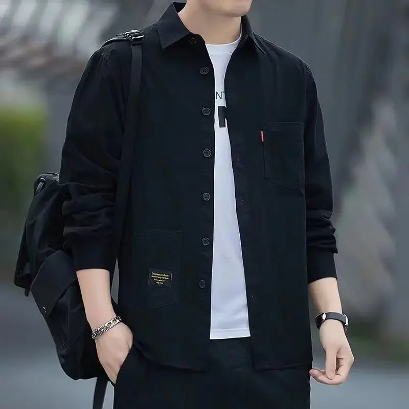 New Loose-fit Casual Men's Long Sleeve Vintage Japanese Shirt Jacket Spring Autumn Shirt Underwear