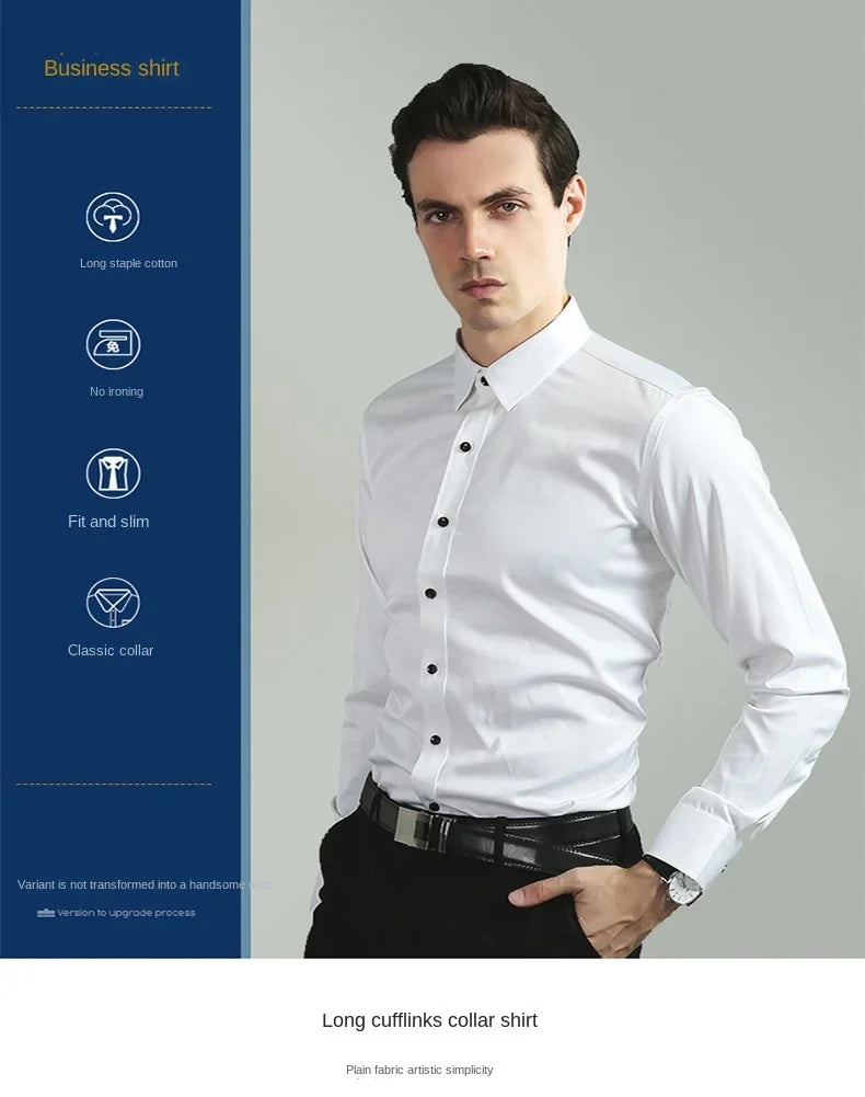 Non-iron, four-way stretch men's long sleeve shirt, silky foreign trade, cross-border amazon, euro men's tops, shirts
