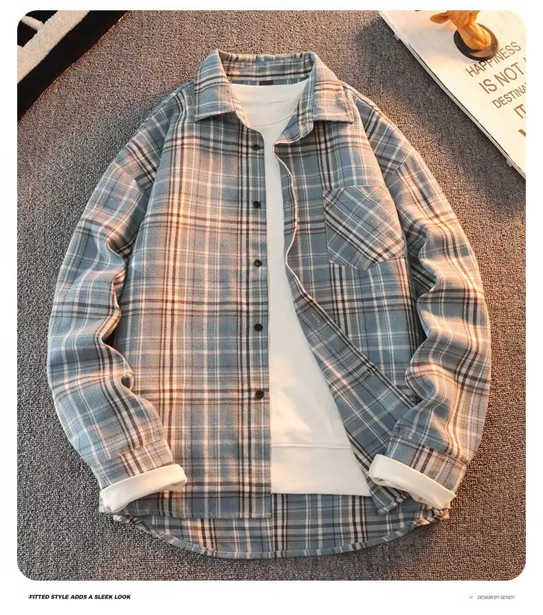 Long Sve Men's irt 2025 Spring New Sle Cool Retro Japanese id Large Size Collar irt Jaet Stand Fit Youth Faion