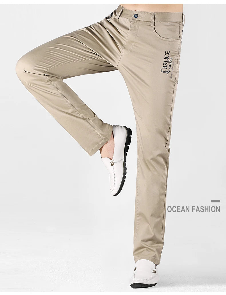 Bruce&Shark Autumn Winter Men's Pants Thicken Fashions Casual Straight Men's Trousers 98%Cotton 2%Spandex Stretch Cosy Fabric