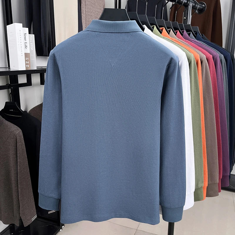 100% pure cotton high-end brand men's long sleeved polo shirt autumn fashion new luxurious pony Paul embroidery top golf T-shirt