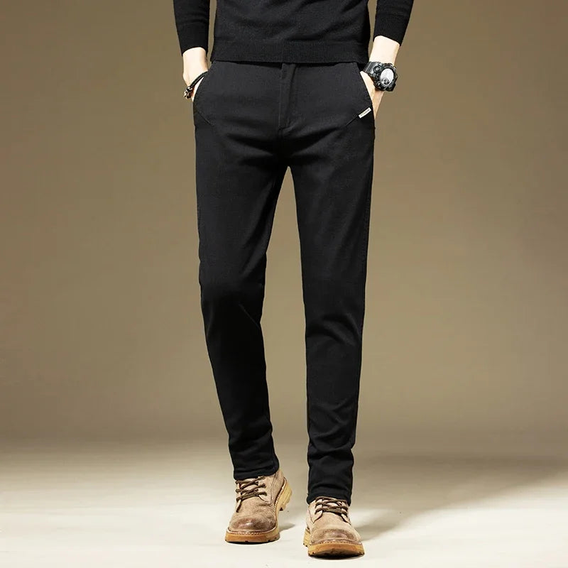 KUBRO Men's Pants Casual Cotton Solid Color Spring Autumn Straight Business Work Pants High Quality Fashion Black Grey Trousers