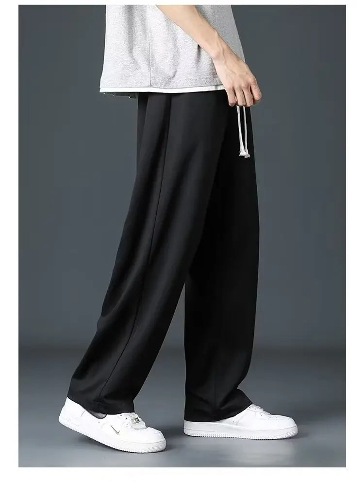 Casual long pants for boys, ice silk quick drying pants for spring and summer, thin, trendy brand straight tube, loose, hanging