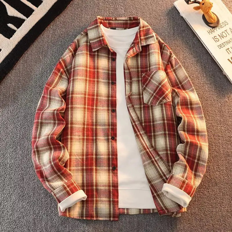 Long Sve Men's irt 2025 Spring New Sle Cool Retro Japanese id Large Size Collar irt Jaet Stand Fit Youth Faion