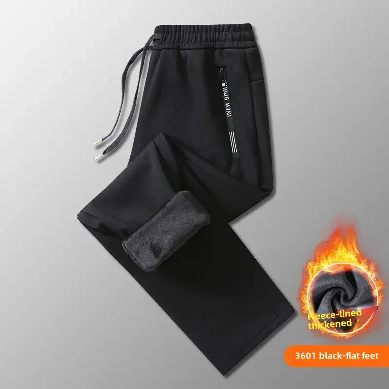 Autumn Winter Men's Loose-fit Casual Straight-leg Pants Fleece-lined Thickened Bunded Feet Sweatpants Trendy Male Style