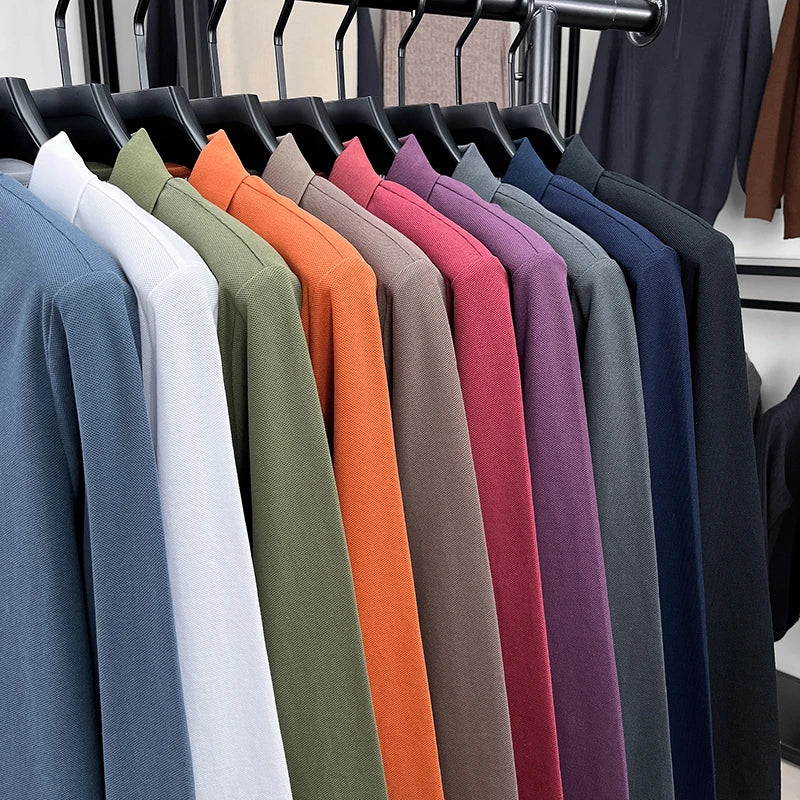 100% pure cotton high-end brand men's long sleeved polo shirt autumn fashion new luxurious pony Paul embroidery top golf T-shirt