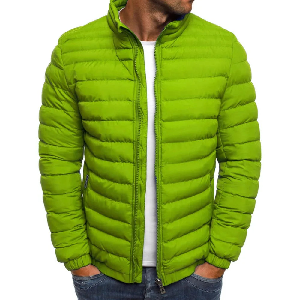 2025 new thick men's warm casual men's jacket solid color stand collar men's winter multi color windproof cotton down jacket