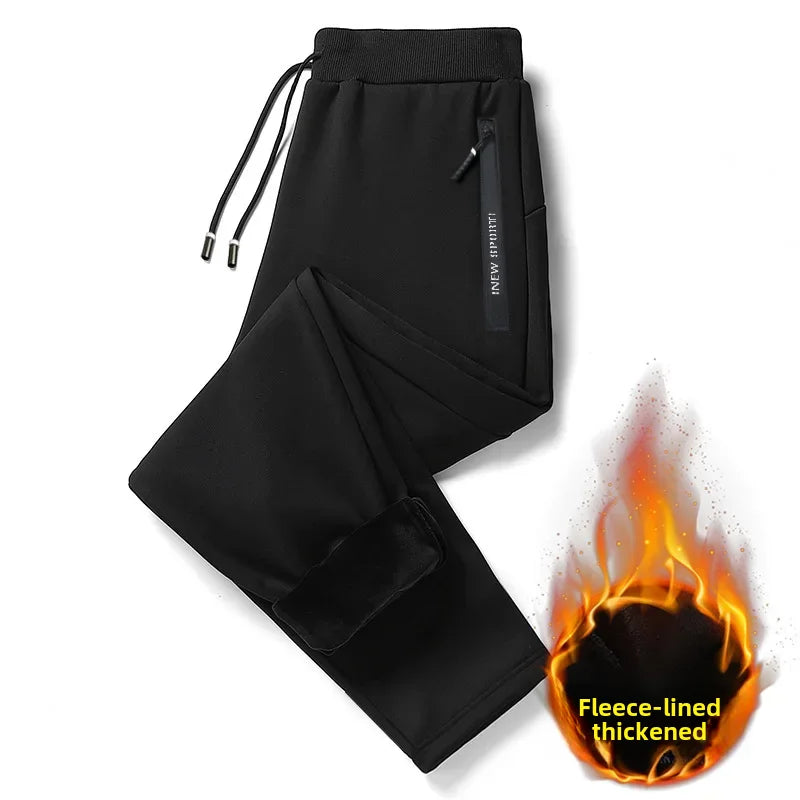 Autumn Winter Men's Loose-fit Casual Straight-leg Pants Fleece-lined Thickened Bunded Feet Sweatpants Trendy Male Style