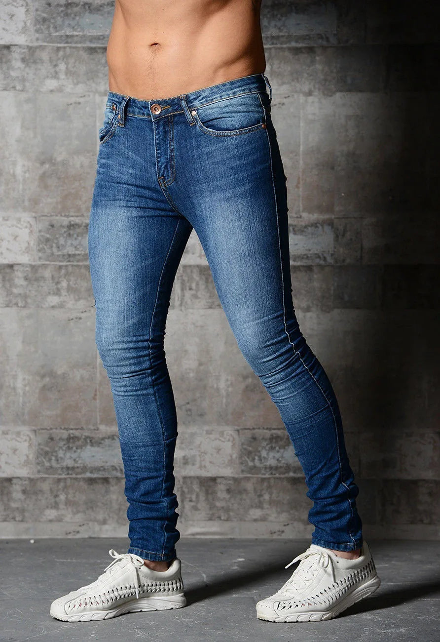 Casual Men's Jeans Pencil Pants Streetwear Skinny Denim Full Length Slim Trousers Slight Strech Europe America Distressed Jeans