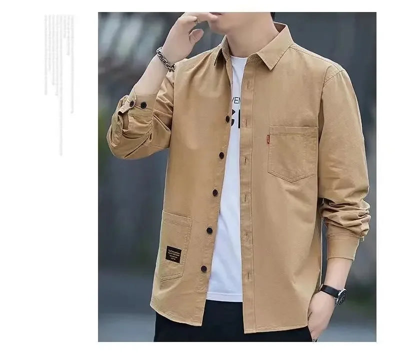 New Loose-fit Casual Men's Long Sleeve Vintage Japanese Shirt Jacket Spring Autumn Shirt Underwear