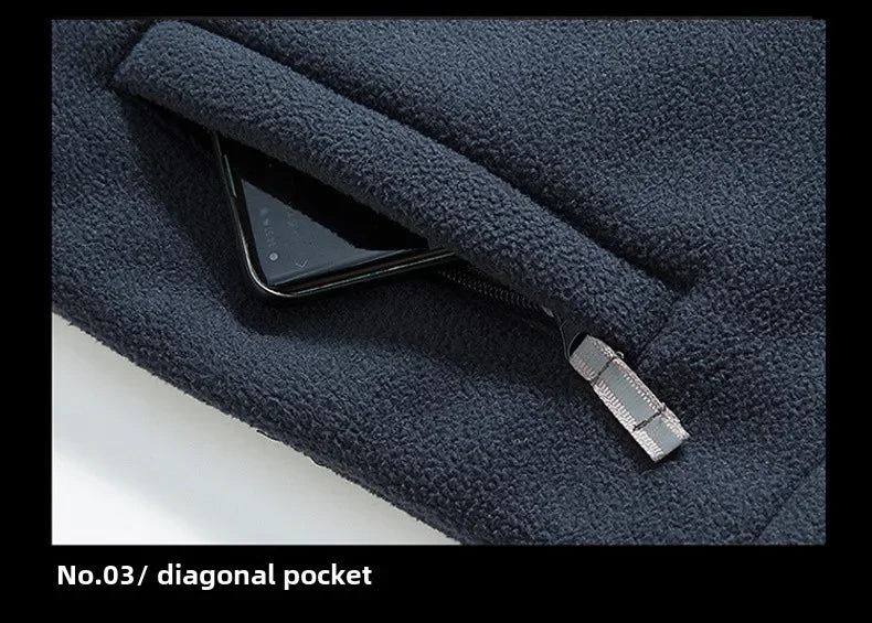 Winter Warm Fleece Jacket Men's Climbing Double Thickened Pocket Jacket Outdoor High Collar Windproof Ski Sweatshirt Coat Men