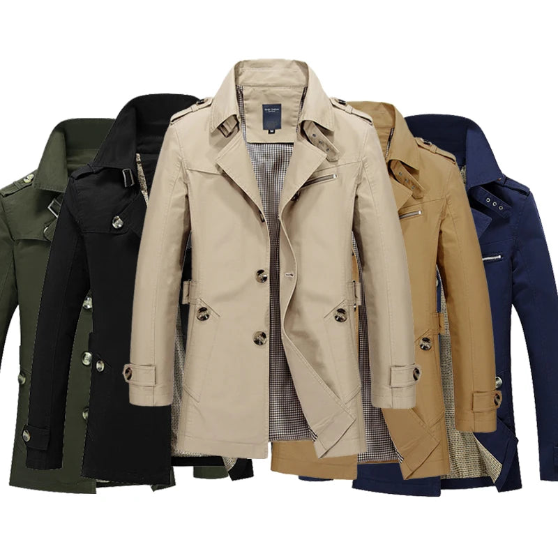 Fashion Men Trench Jackets Brand Casual Business Trench Coat Mens Leisure Overcoat Male Single Breasted Windbreakers Plus Size