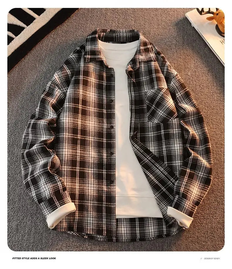 Long Sve Men's irt 2025 Spring New Sle Cool Retro Japanese id Large Size Collar irt Jaet Stand Fit Youth Faion