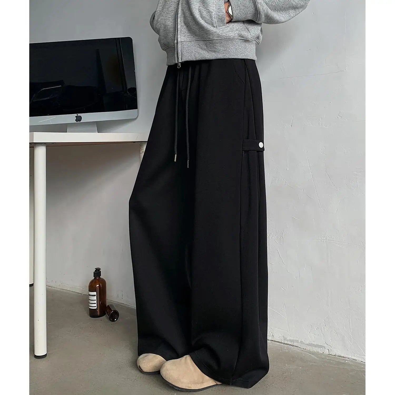 ey Deconstructed Spor Men's Sweatpants Casual Loose Wide Leg Long Trousers American Street Sle Autumn Winter Heavyweight