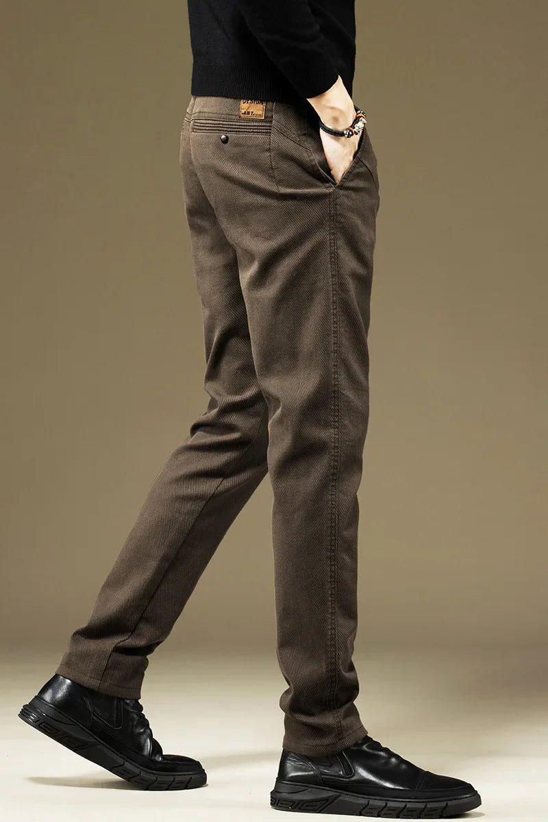 KUBRO Men's Pants Casual Cotton Solid Color Spring Autumn Straight Business Work Pants High Quality Fashion Black Grey Trousers