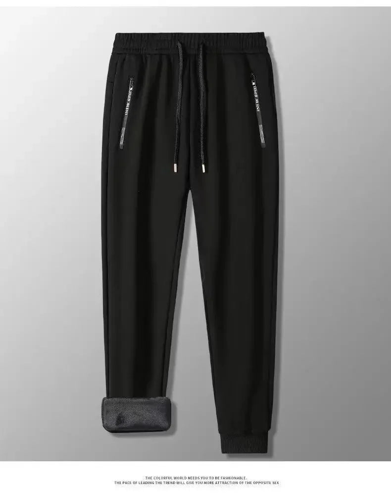 Autumn Winter Men's Loose-fit Casual Straight-leg Pants Fleece-lined Thickened Bunded Feet Sweatpants Trendy Male Style