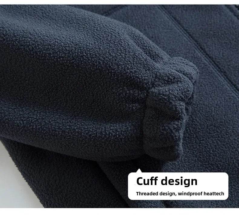 Winter Warm Fleece Jacket Men's Climbing Double Thickened Pocket Jacket Outdoor High Collar Windproof Ski Sweatshirt Coat Men