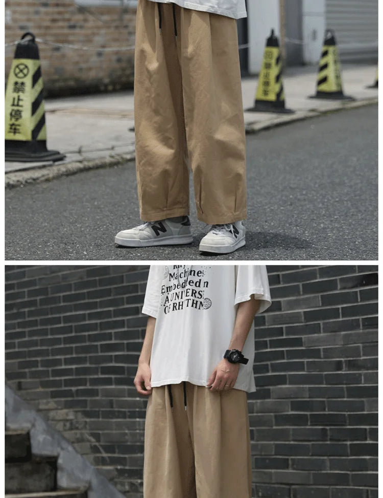 Loose Straight Leg Coffee Color Men's Casual Pants Pure Color Wide Leg Versatile Workwear Trousers Autumn Season Faionable