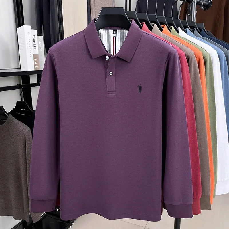 100% pure cotton high-end brand men's long sleeved polo shirt autumn fashion new luxurious pony Paul embroidery top golf T-shirt