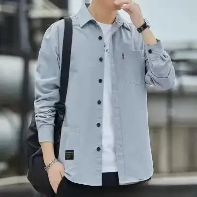 New Loose-fit Casual Men's Long Sleeve Vintage Japanese Shirt Jacket Spring Autumn Shirt Underwear