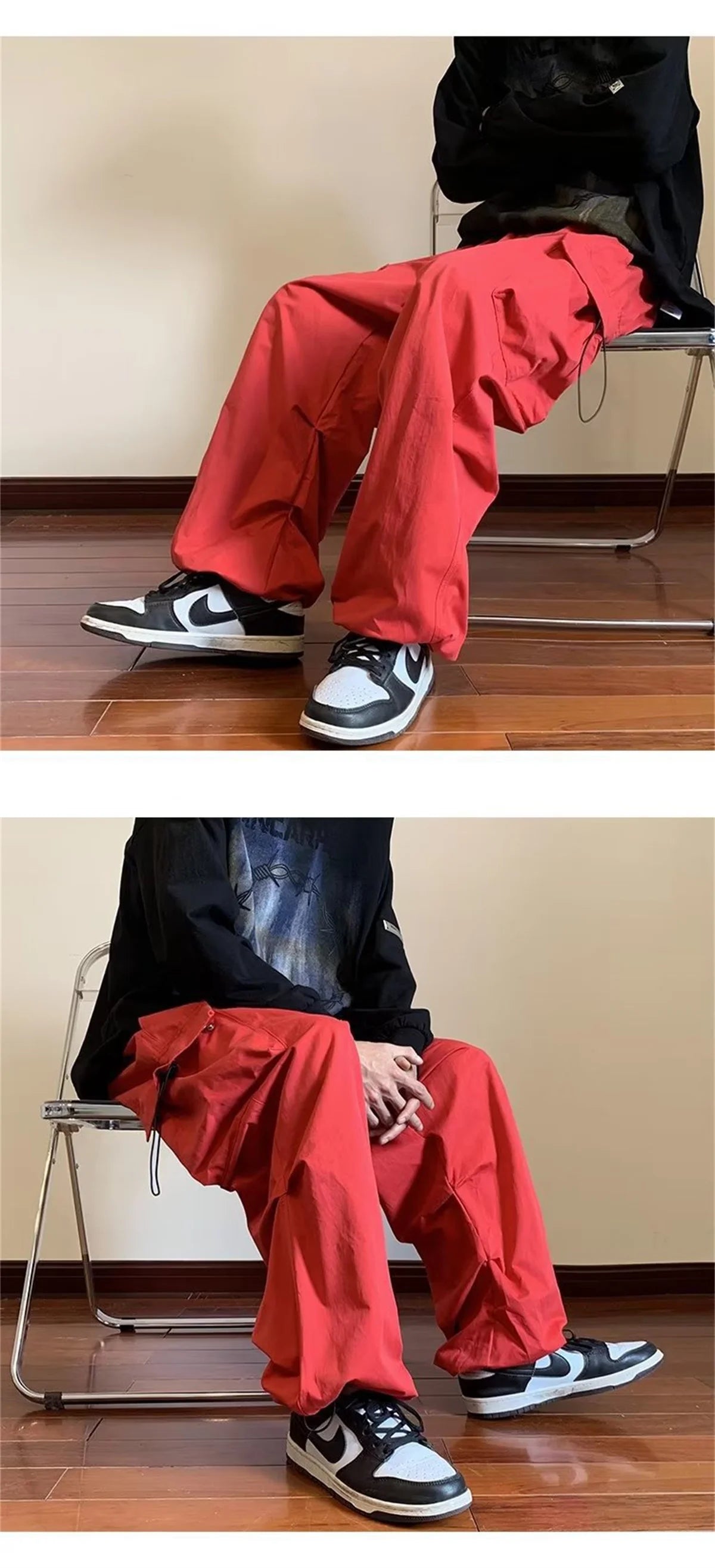 Streetwear 2024 Spring Harem Casual Pants Men Elastic Waist Solid Color Cargo Pants Multi Pocket Loose Baggy Pants For Women