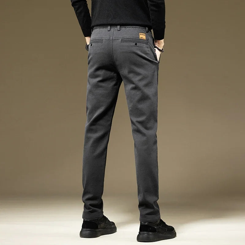 KUBRO Men's Pants Casual Cotton Solid Color Spring Autumn Straight Business Work Pants High Quality Fashion Black Grey Trousers