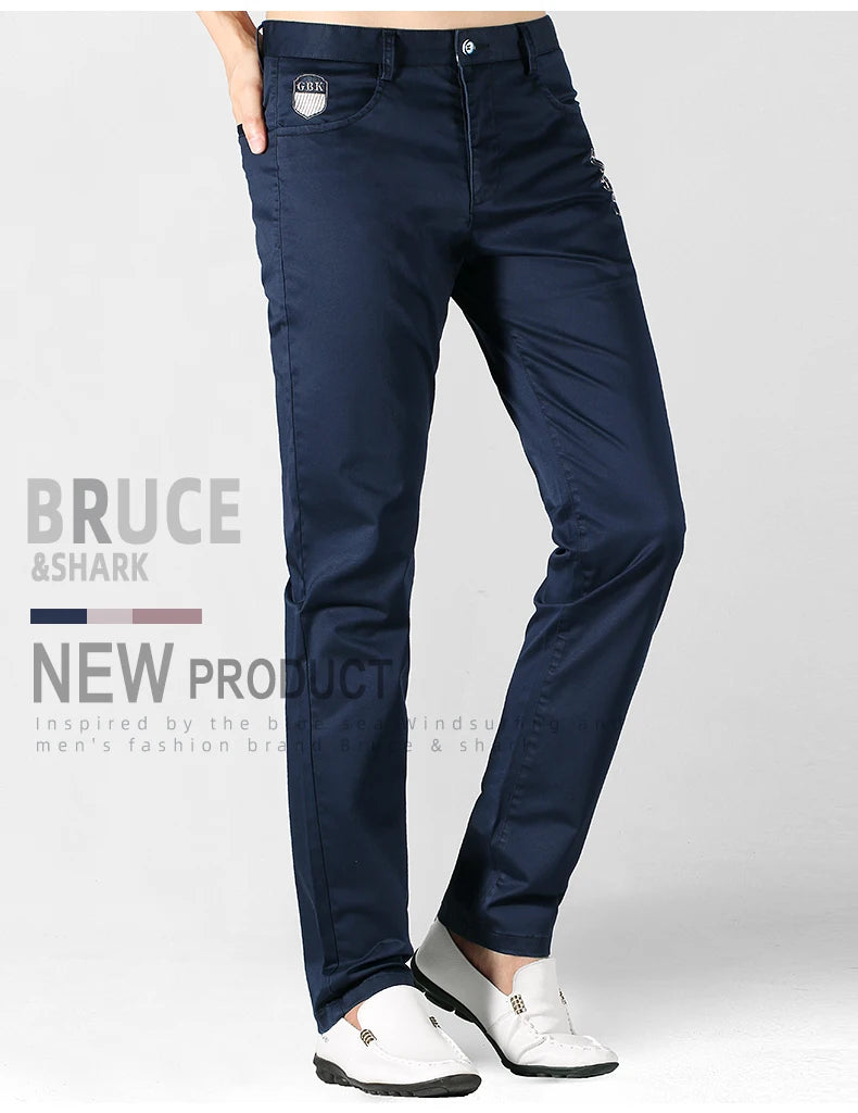 Bruce&Shark Autumn Winter Men's Pants Thicken Fashions Casual Straight Men's Trousers 98%Cotton 2%Spandex Stretch Cosy Fabric